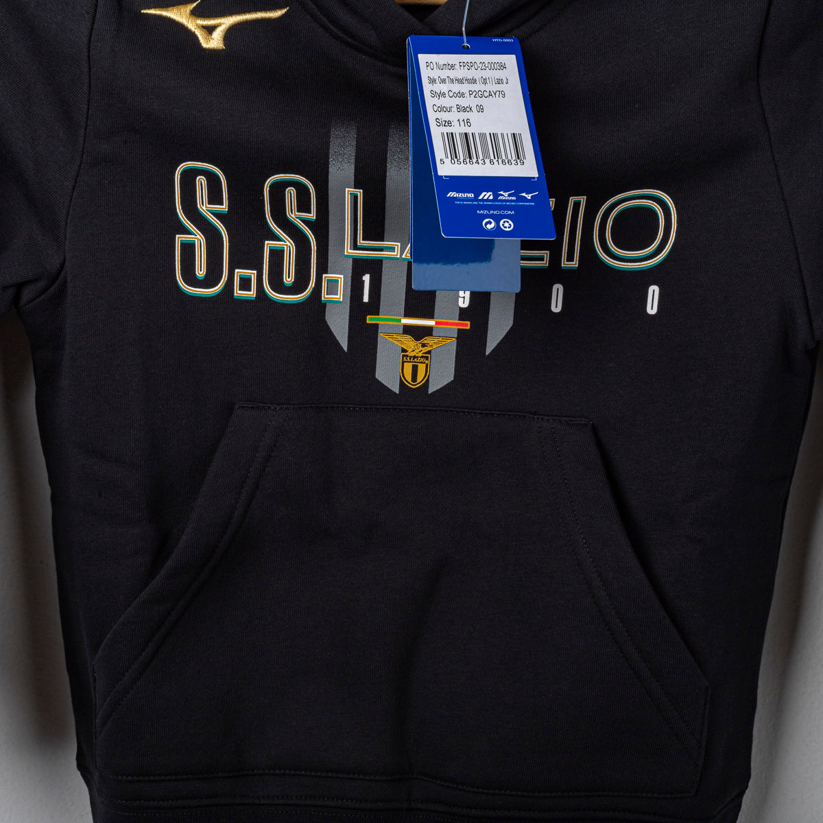 felpa nera con cappuccio bambino ss lazio mizuno
