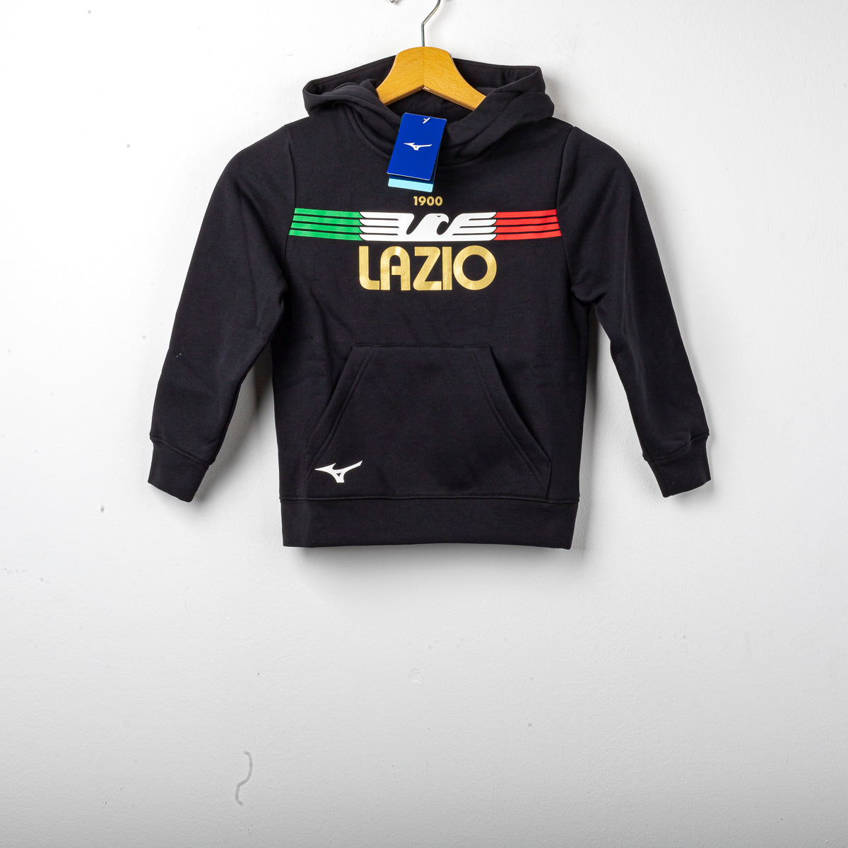 felpa nera cappuccio bambino lazio mizuno big logo 2023/2024