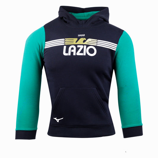 felpa nero verde cappuccio bambino lazio mizuno 2023/2024