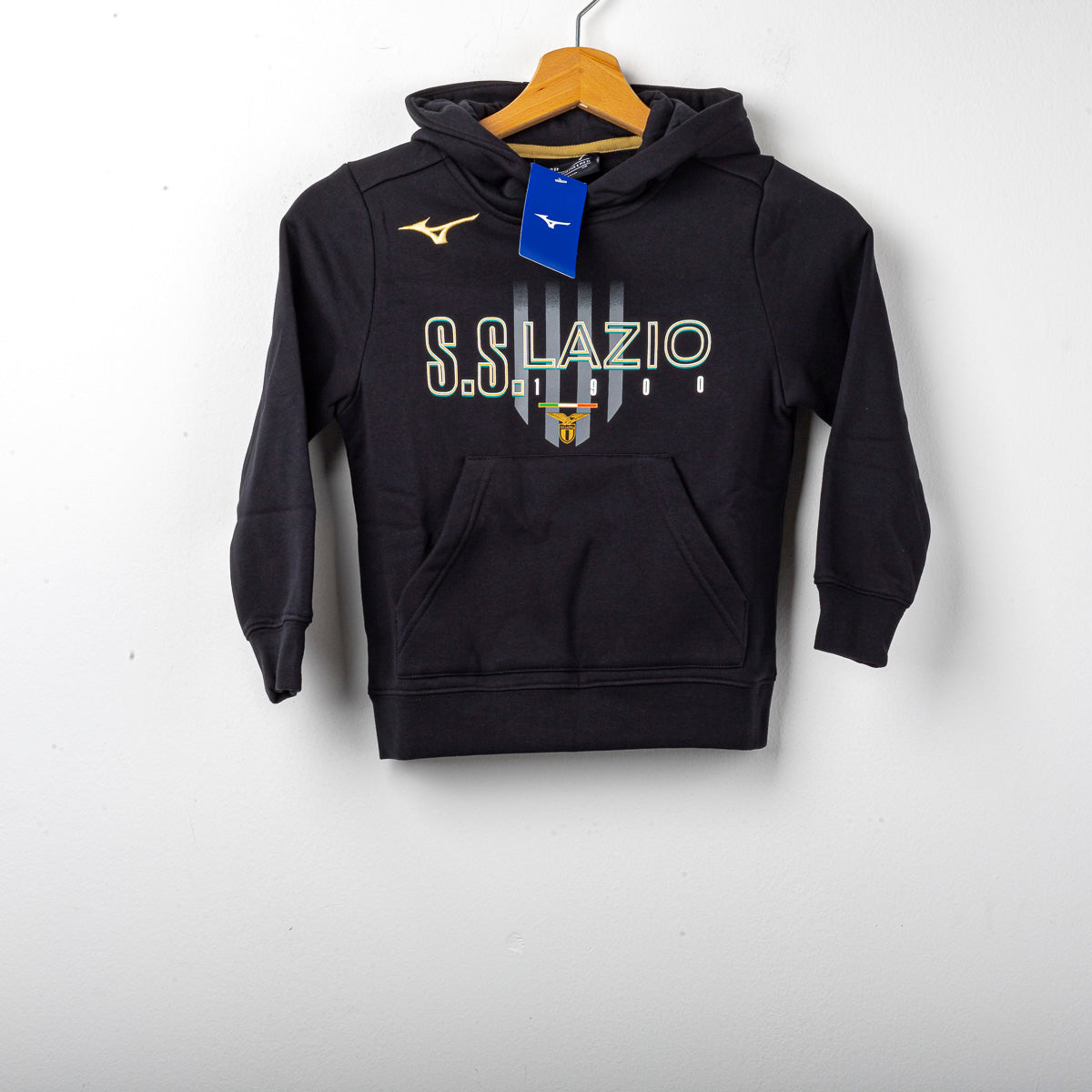 felpa nera con cappuccio bambino ss lazio mizuno